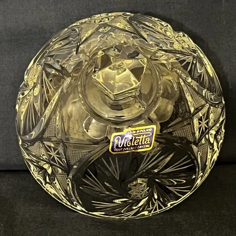Vintage Violetta Leaded Crystal Butter Tub/Cheese Dome Pinwheel Cut Glass
